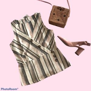 Linen-Blend Crossover Buttoned Peplum